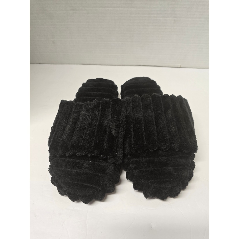 Isotoner Womens Black Chenille Ribbed Slide Slippers Size 7.5-8 US NWOT